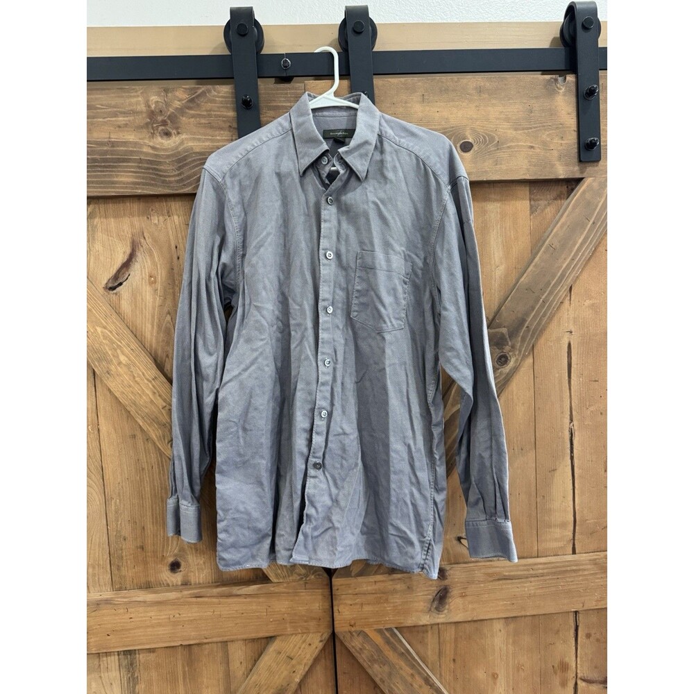 Ermenegildo Zegna Men’s Blue Gray Long Sleeve Cotton Button Up Dress Shirt Sz L